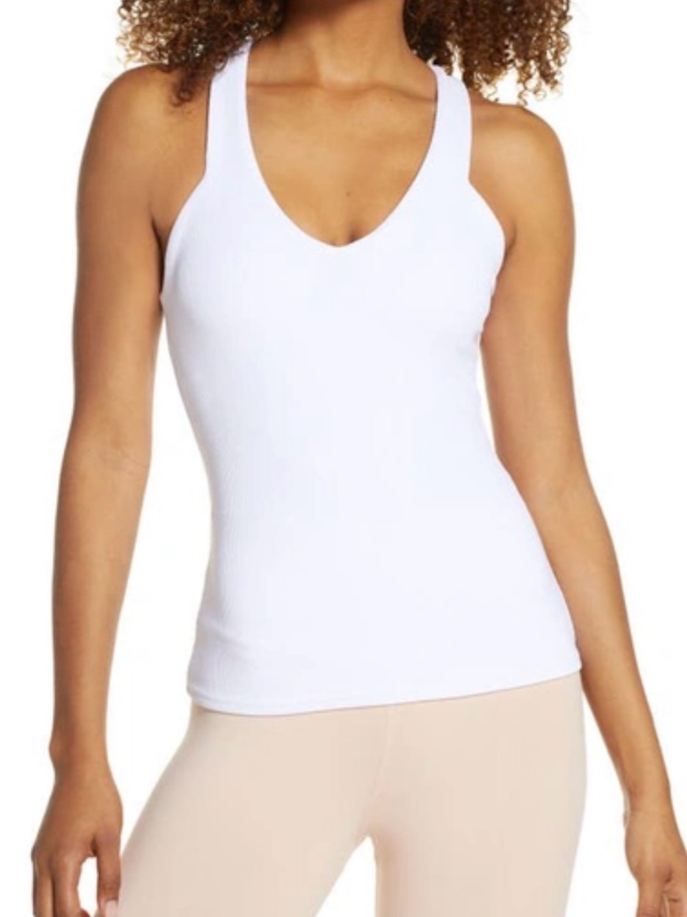 Alo Yoga Women's White Ribbed Elevate V-Neck Tank Top size XS